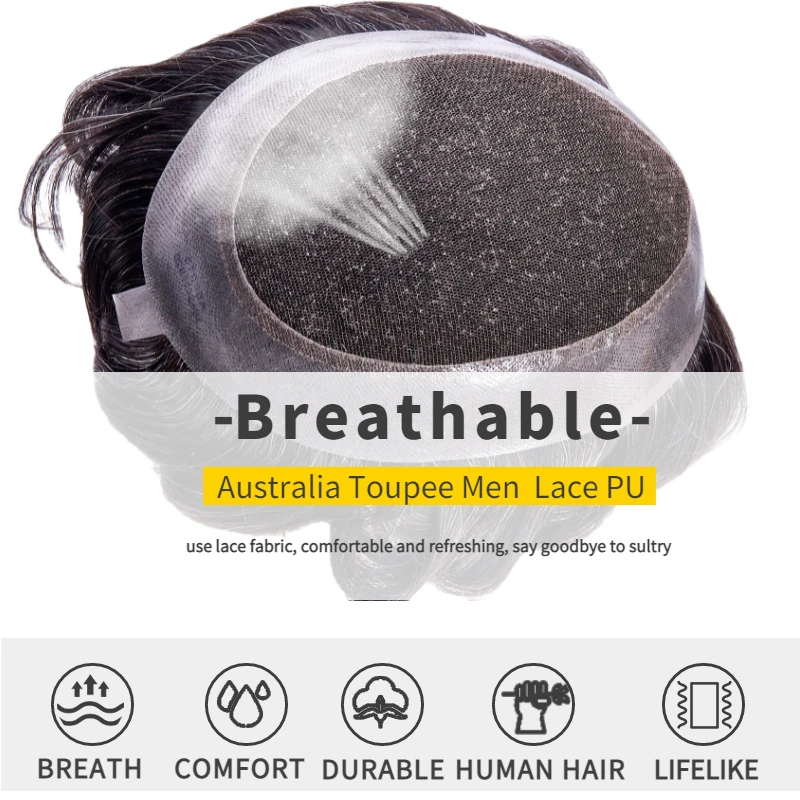 Australia Toupee Men Hotselling Lace PU Base Wig For Men Natural Hairline System Unit For Men Male Hair Prosthesis