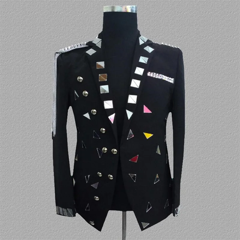

Sequins blazer men suits designs jacket mens stage costumes for singers clothes dance star style dress punk rock masculino black