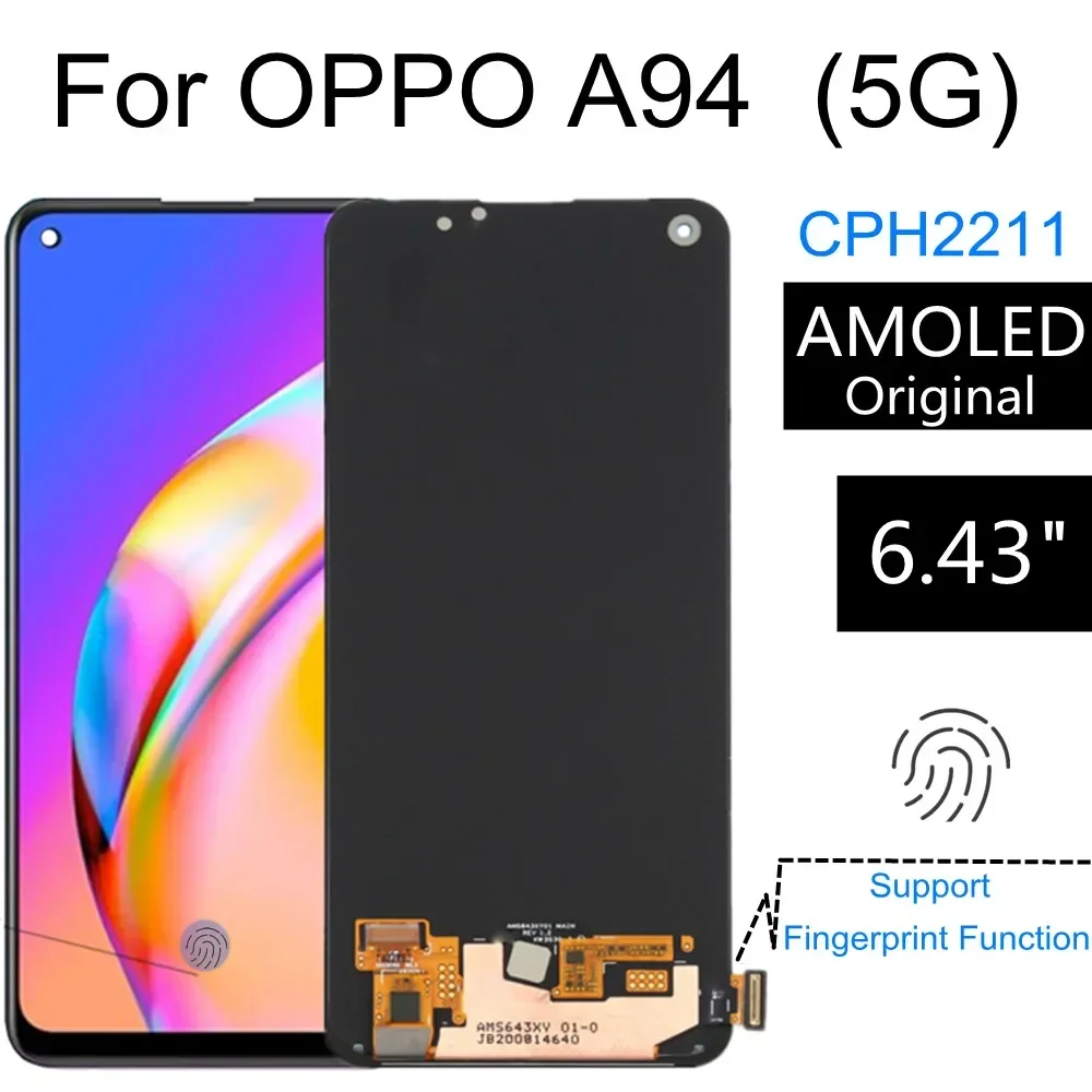 6 43 &quotAMOLED для OPPO A94 5G CPH2211/CPH2203 ЖК-дисплей с цифровым преобразователем сенсорного