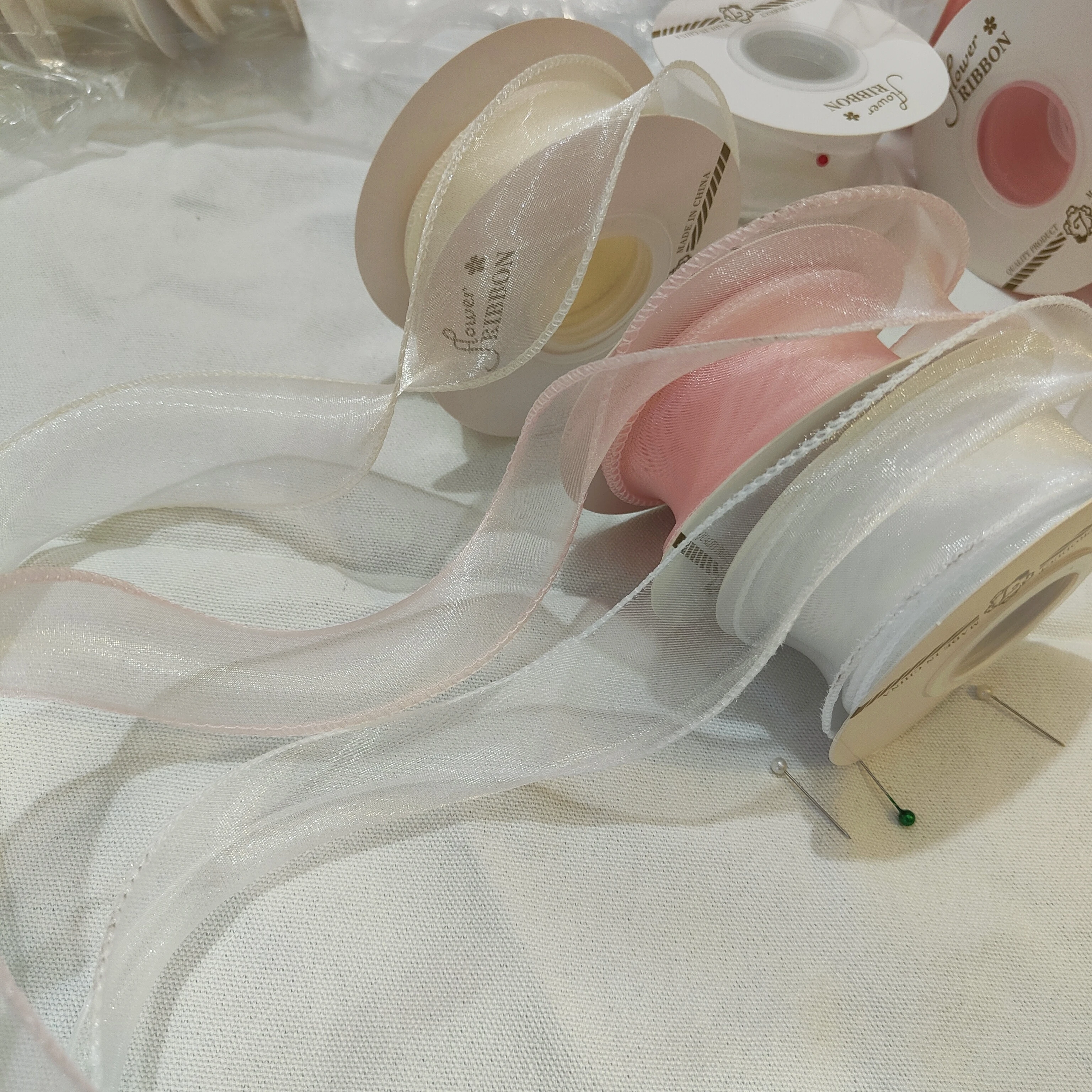Набор из 3 рулонов — 10 ярдов прозрачная белая розовая бежевая шифоновая лента