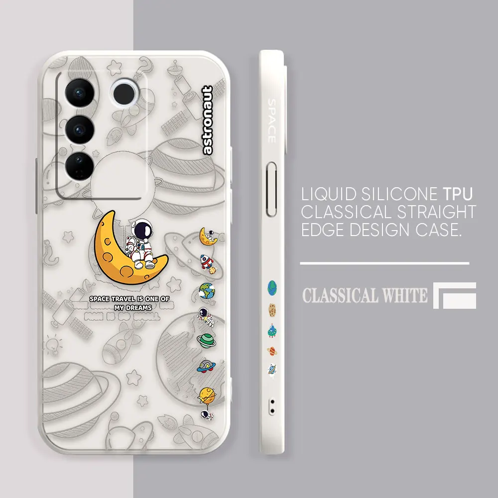 Case For VIVO S5 S6 S7 S9 S9E S10 S12 S15 S16 S16E V19 V20 V21 V23 V25 V27 PRO 5G Case Funda Shell Cartoon Minimalist Astronaut