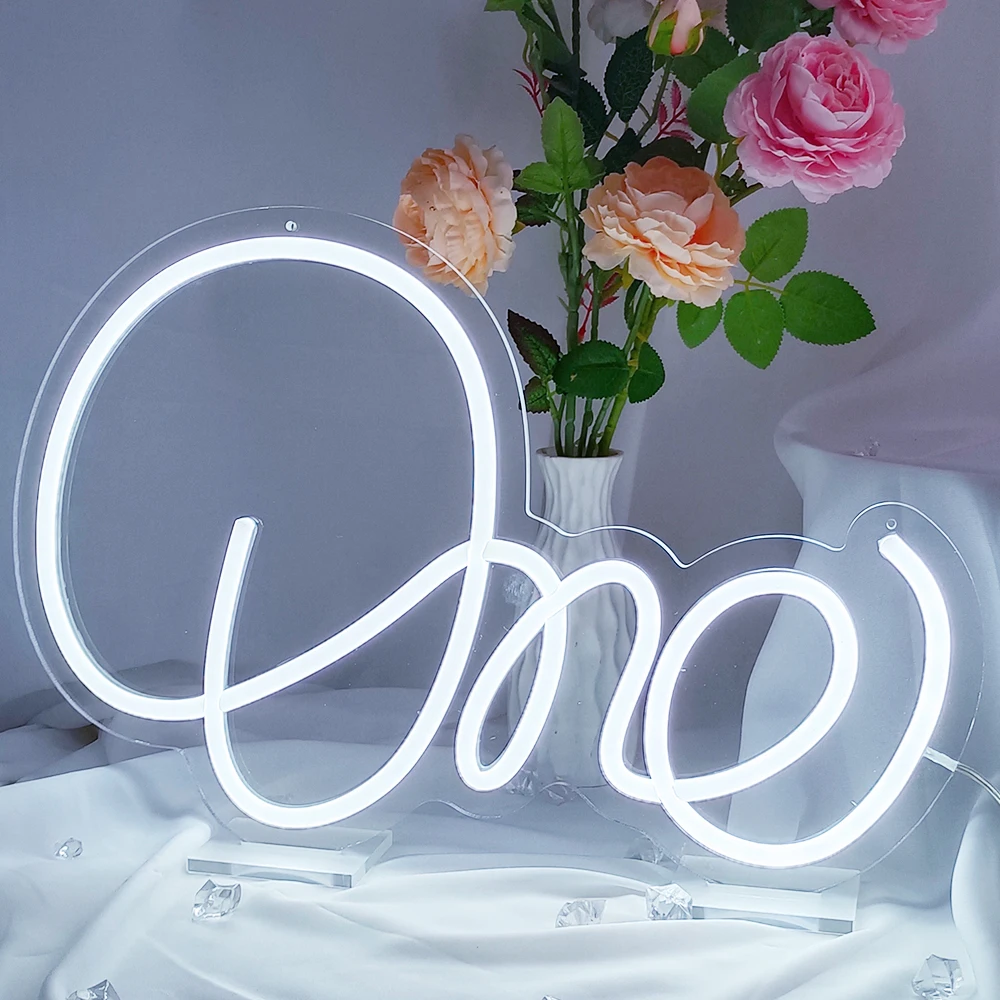 Large Number 45cm(18 in) LED Neon Light Number ONE For Backdrop Sweet 1st Birthday Gifts Baby Night Light  5V USB With Base