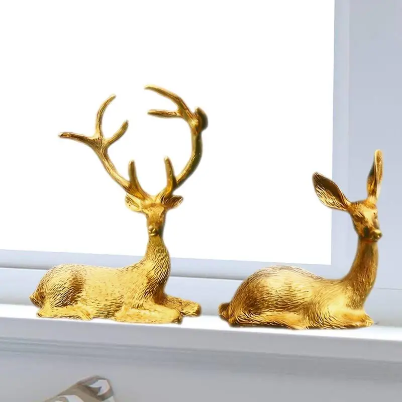 

Reindeer Figurine One Pair Nordic Style Elk Electroplating Sitting Standing Deer Statues Creative Craft Elk Figurines Ornaments