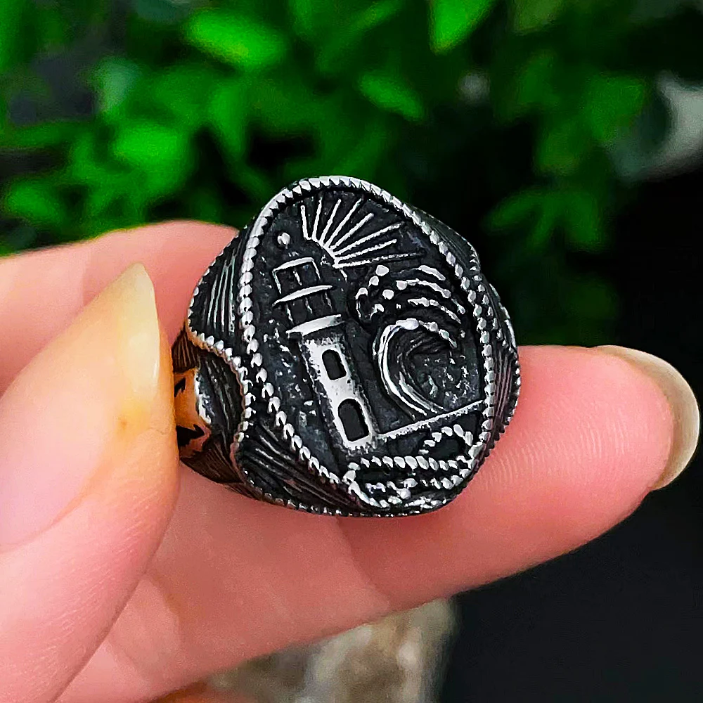 

Vintage Nautical Lighthouse Signet Ring For Men Nordic Viking Ring Stainless Steel Biker Peace Amulet Jewelry Gift Wholesale