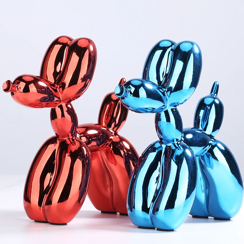 

17cm Animals Sculpture Resin Cute Shiny Balloon Dog Shape Statue Art Ornament Craftwork Home Decor with Antiskid Mat Lucky Gifts