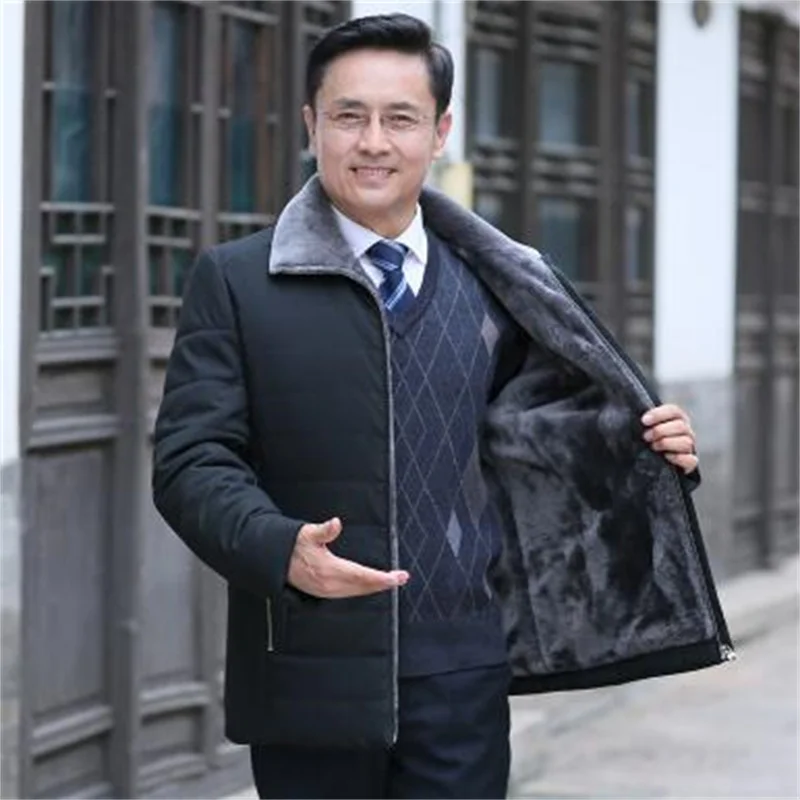 Winter warm jacket men coat Cotton clothes Plus velvet jacket with thicken middle-aged and elderly fur collar b335