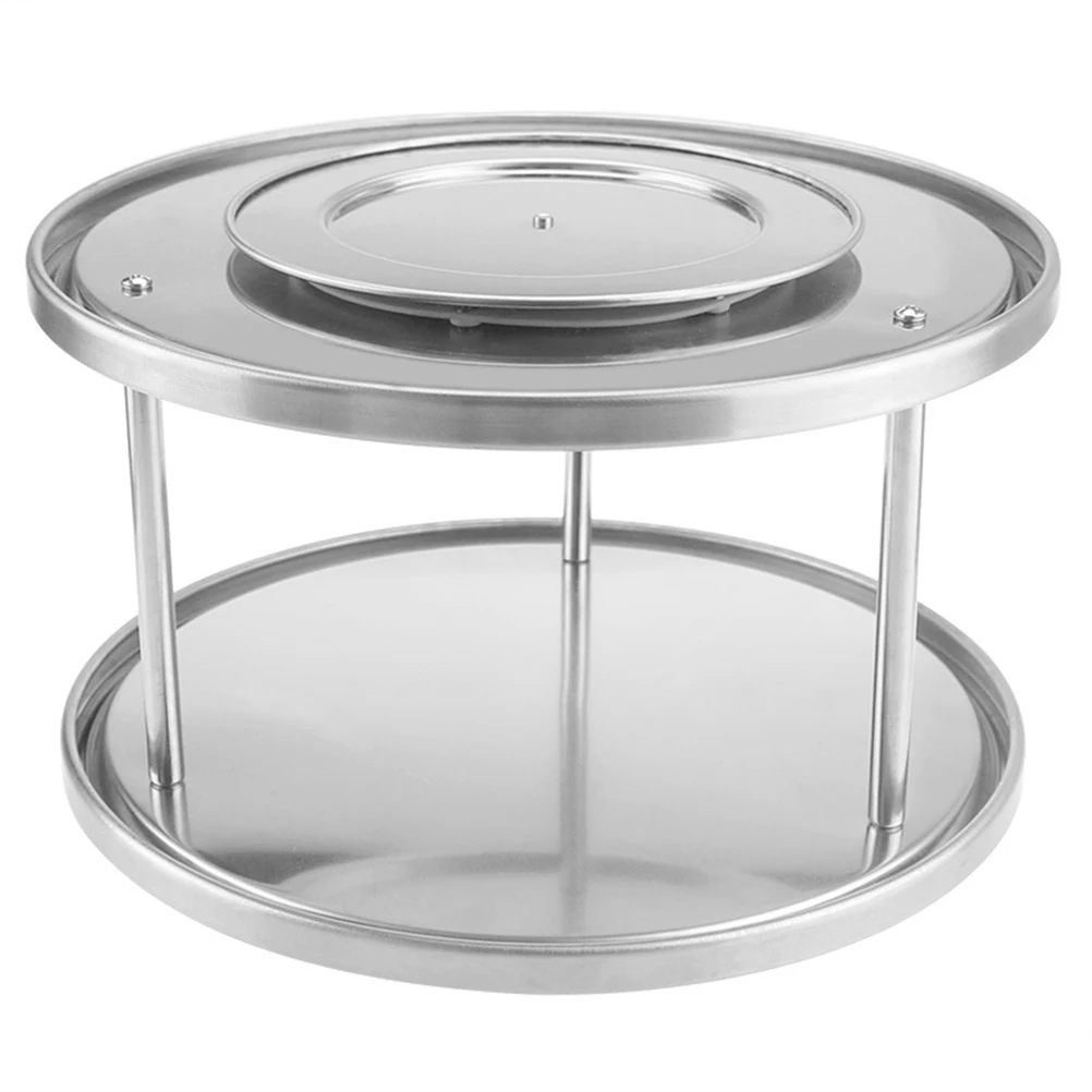 

Two Tier Rotating Organizer Tray Stainless Spice Kitchen Rack Pantry Turntable Storage Multipurpose Reliable Quality Practical