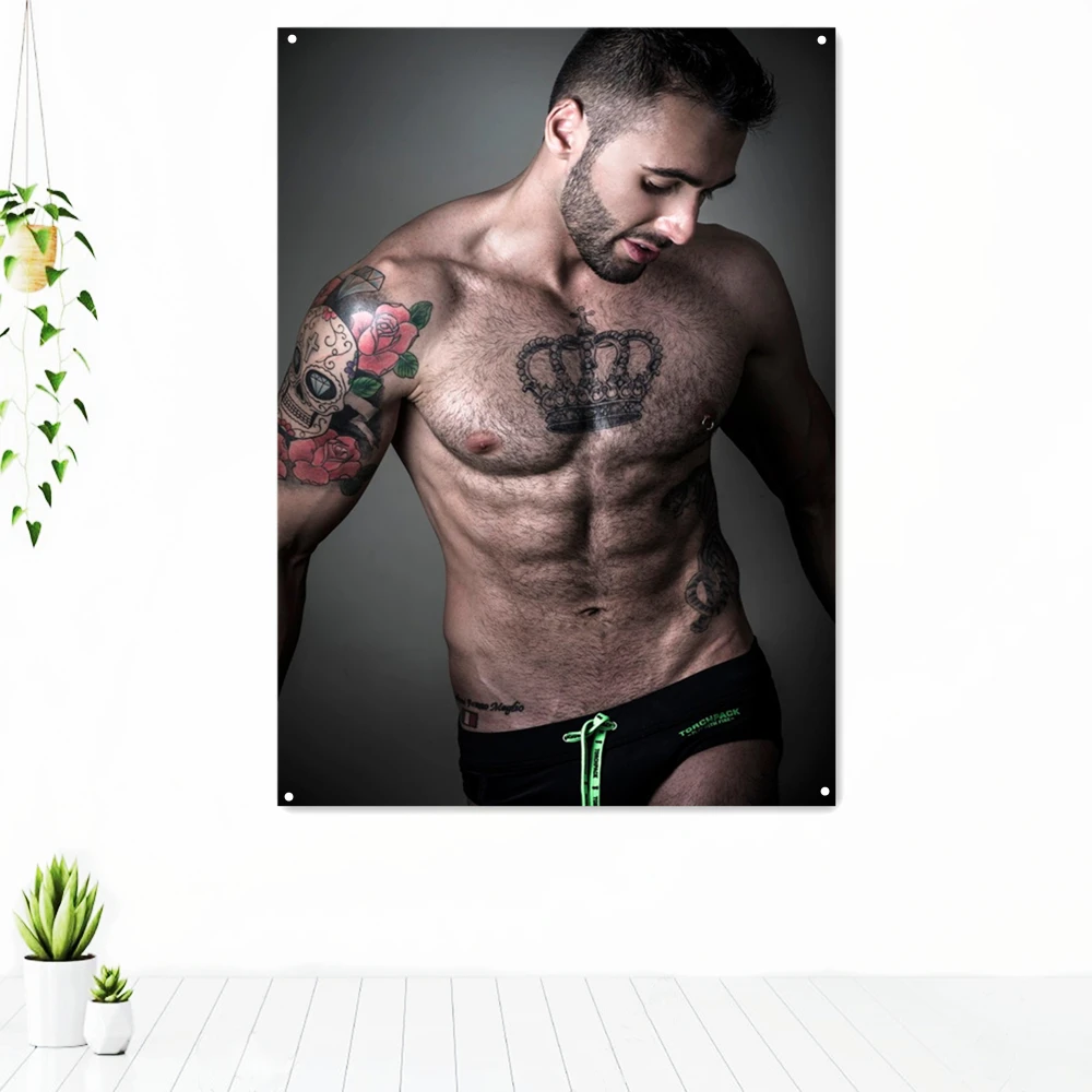 

Beautiful Tattoo for Men Art Poster Tapestry Wall Hanging Cloth Tattoo Studio Wall Decor Painting Banner Flag With 4 Buckles