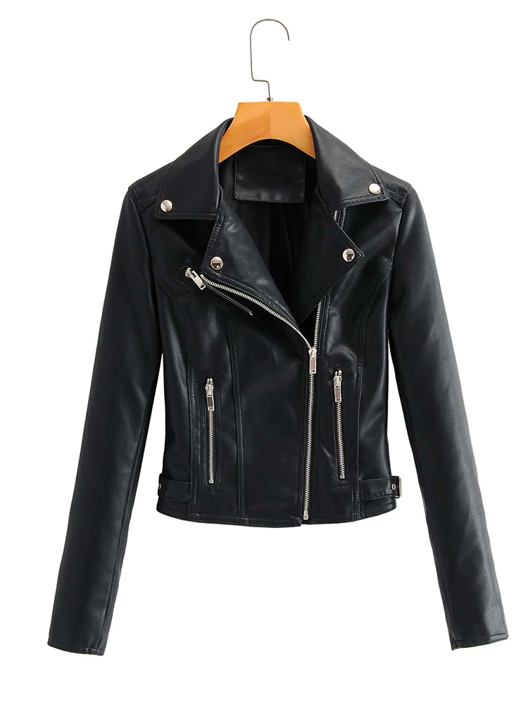 

Ailegogo New Women Streetwear Moto Biker Black Pu Faux Soft Leather Short Jacket Spring Autumn Female Zipper Coat Ladies Outwear