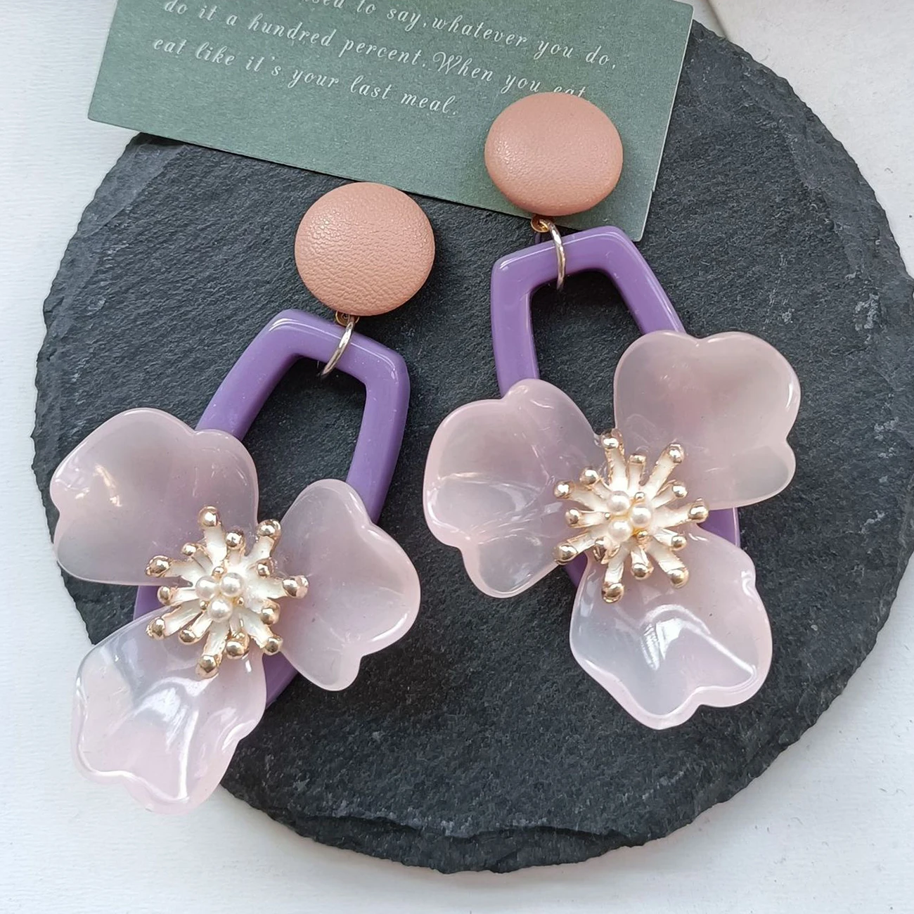 

INS Purple Flower Heart Earring for Women Large Stud Earring Cute Summer Korean Jewelry Acrylic Teen Gift Pendiente Wholesale