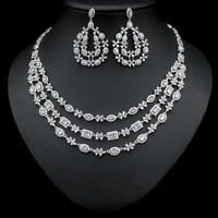 funmode layered zircon bridal luxury jewelry dinner dress wedding accessories necklace earrings two piece set fs397