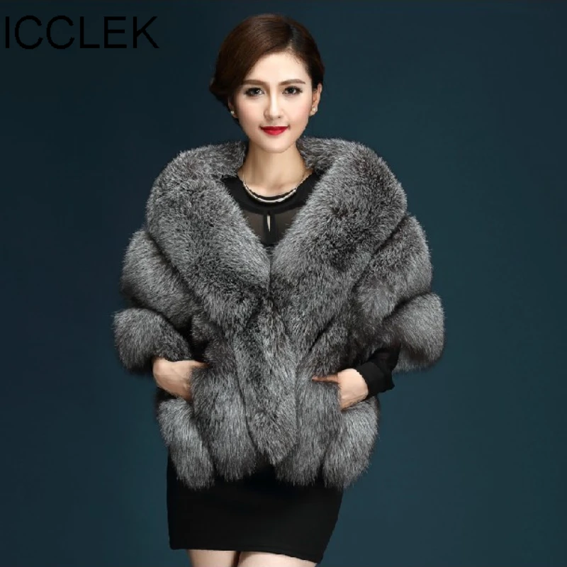 ICCLEK 2019 fox hair shawl Korean fashion fox hair bride wedding dress short large fur horse hair lady