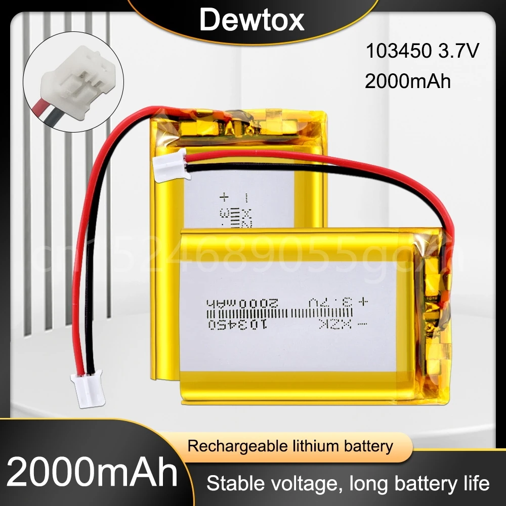 103450 3.7V 2000MAH Lipo Polymer Lithium Rechargeable Battery for MP3 GPS Navigator DVD Recorder Headset E-book Camera