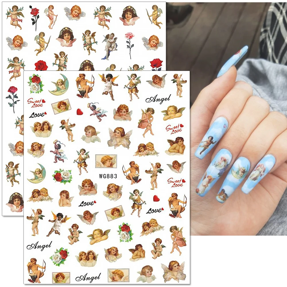 Наклейки для ногтей с изображением цветов ангела наклейки Купидоном