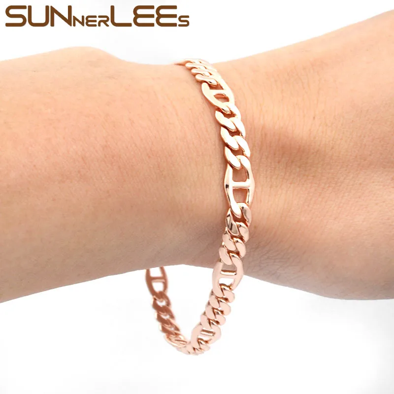 SUNNERLEES модные ювелирные изделия браслет цвета розового золота 6 мм Фигаро
