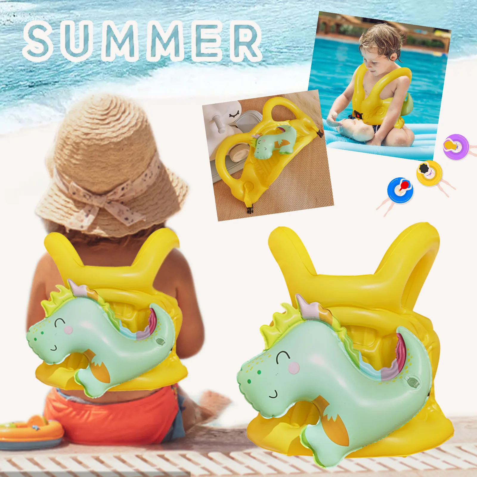 

Child Swimming Ring Inflatable Circle Pool Float Angel Rubber Ring Vest Inflatable Vest Towing Inflatable Foot Brace Inflatable