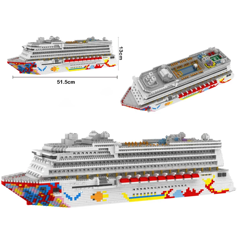Building blocks 7800 Luxury Cruise Liner Ship Big Boat 3D Model 4950pcs DIY Mini Diamond Blocks Bricks  Toy for Children no Box