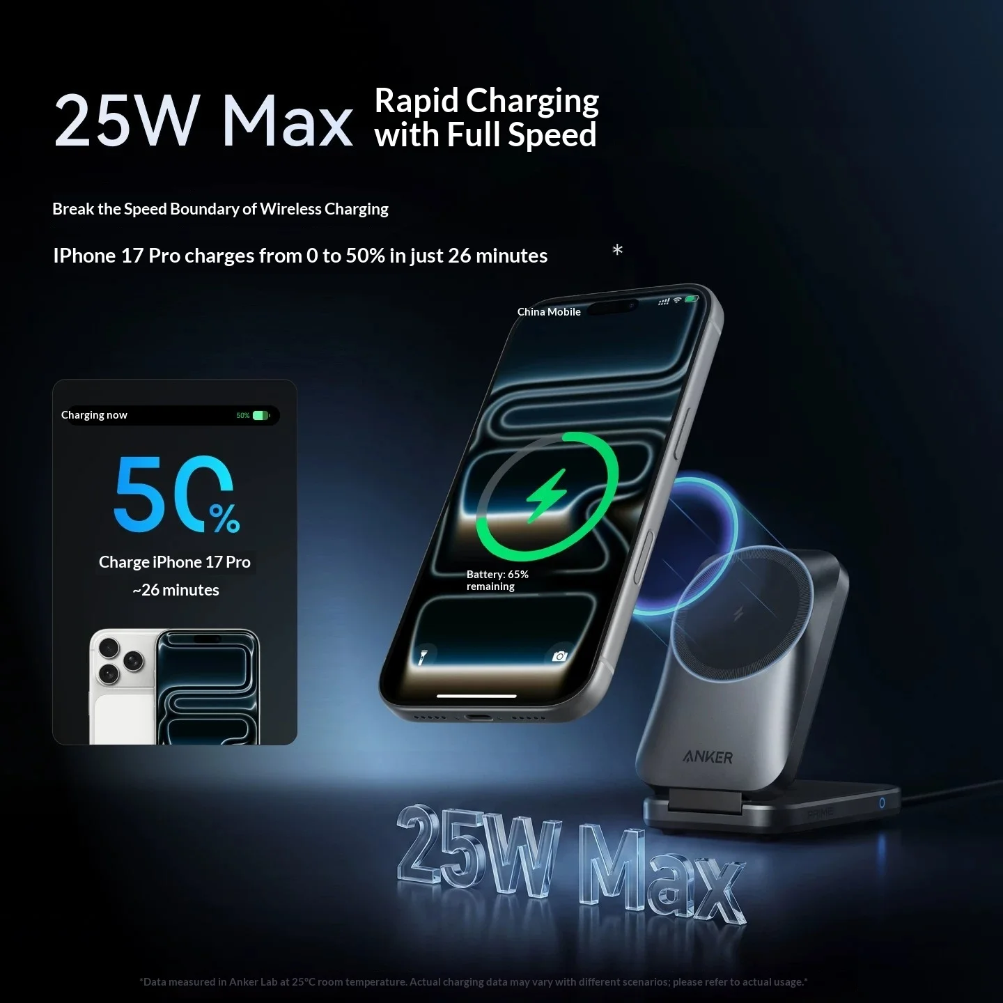 Фото Беспроводное магнитное зарядное устройство Anker 25W с воздушным охлаждением, быстрая зарядка для часов и наушников, три в одном. №2