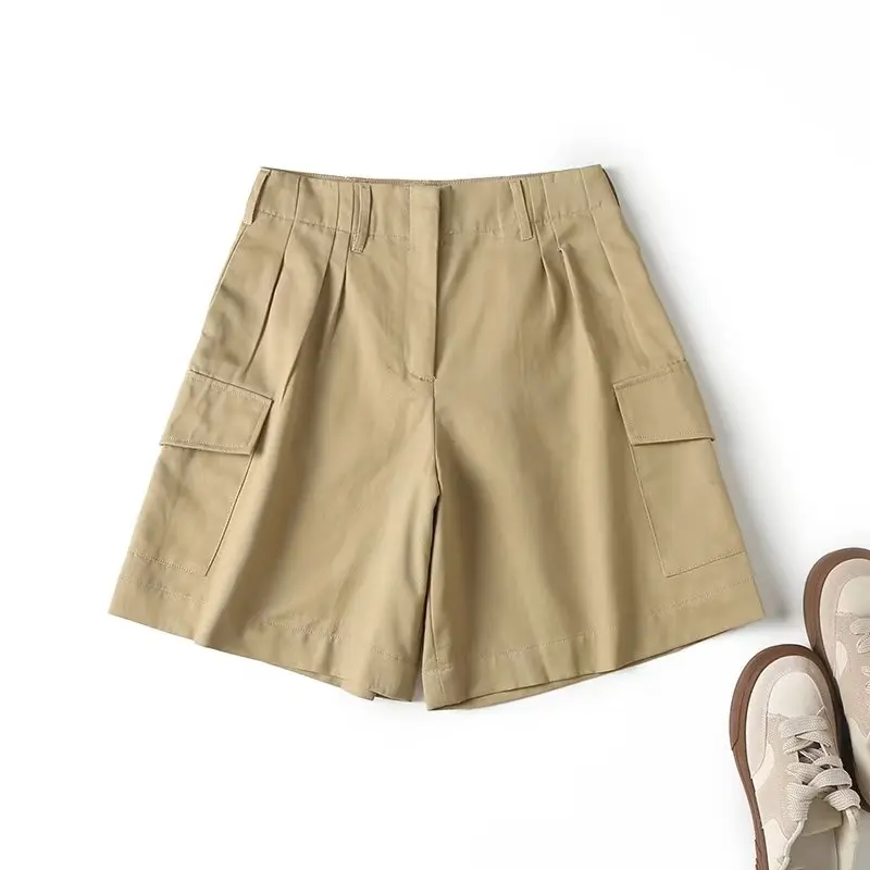 Dave&Di 2023 Summer Bermuda Ladies  Boyfriend Retro Cargo Shorts High Wasit Loose Cotton Fashion Shorts Women