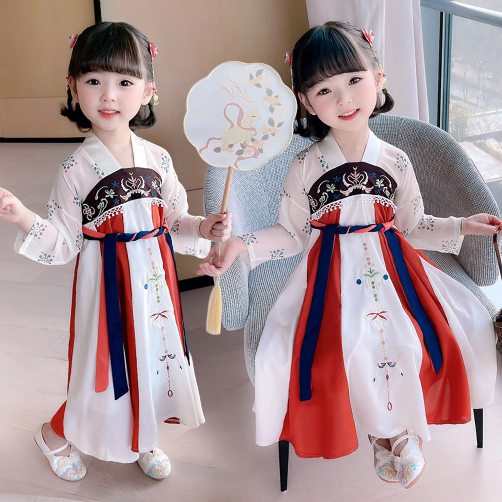 

Женские детские сказочные платья, китайская традиция гучжэн ханьфу для девочек, костюмы с длинными рукавами в китайском стиле на заказ