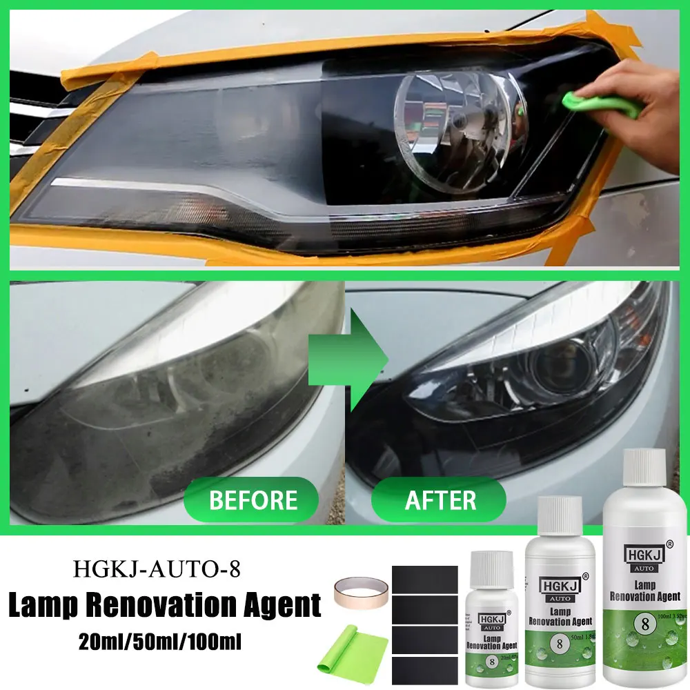 HGKJ 8 Lamp Renvation Polished Headlight Brighter Polisher Restoration Polishing Kit Headlights Liquid Polymer Auto Accessories