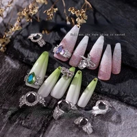 fashion delicate asymmetric butterfly frame shiny crystal hollow nail ring charm removable 3d nail art decorations