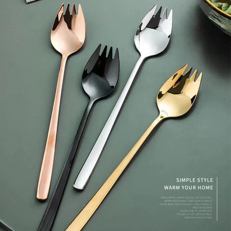 Stainless Steel Western Food Dual-Purpose Fork Spoon Children'S Spoon Instant Noodles Fork Noodles Salad Spoon Fork Spoon