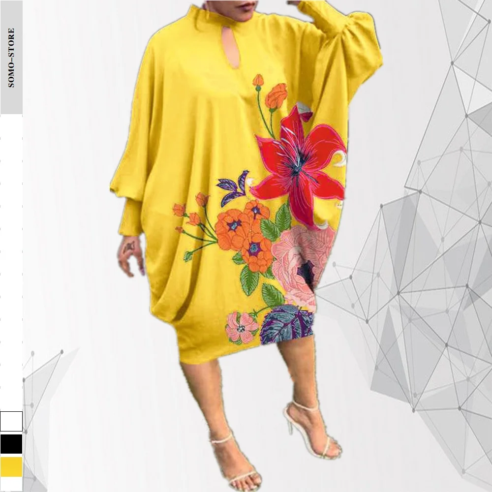 

Floral Print Hollow Out Sexy Plus Size Dresses Fashion Loose Waist Crew Neck Women'S Long Dress Ladies Evening 2022 Wholesale