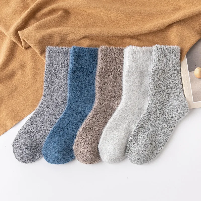 

5 Pair Men'S Autumn And Winter Retro Rabbit Wool Socks Men'S Wool Socks Octagonal Flower Men'S Socks Wholesale