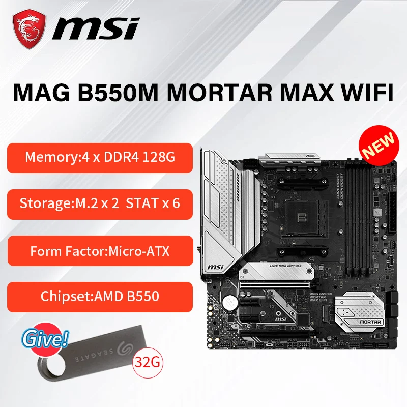 

MSI MAG B550M MORTAR MAX WIFI DDR4 4400MHz Motherboard Support AMD Ryzen 5000 Series Processors AM4 Mainboard PCIe 4.0 M-ATX