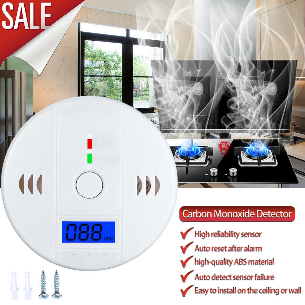 Air Quality Monitor Carbon Monoxide Sensor CO Detector Alarm with LCD Display 85db Warning Alarm Home Safety Protection