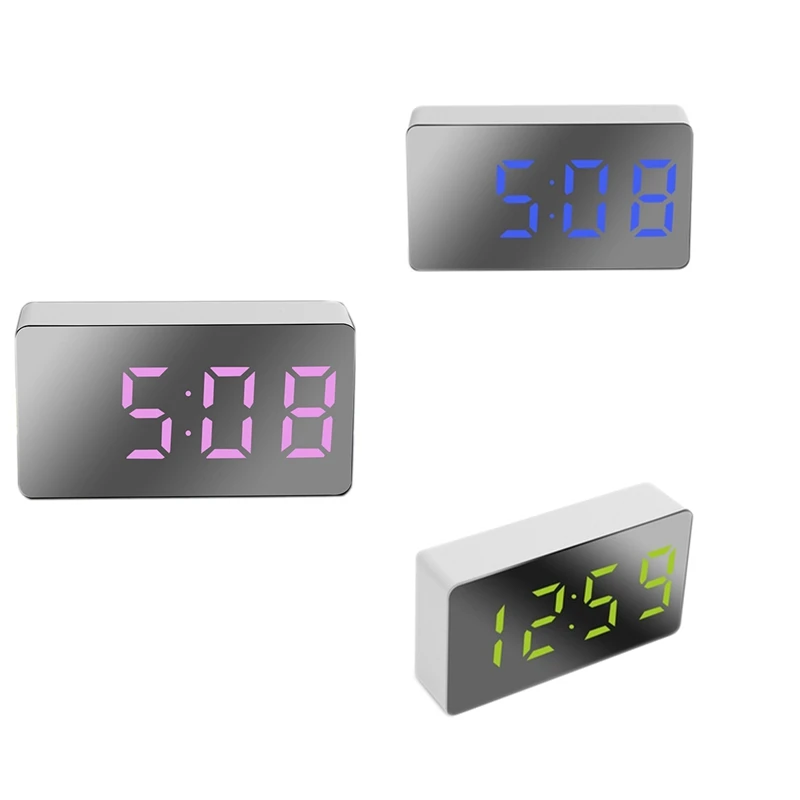 Digital Mirror Led Temperature Usb Bedside Table Travel Cloc