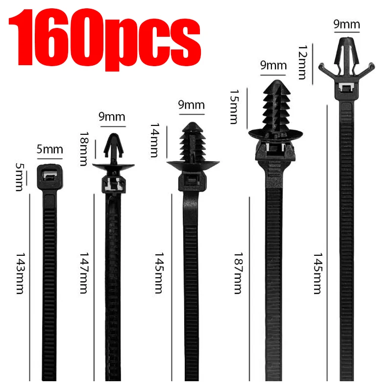 

160 ~ 480 шт. нейлоновый защелкивающийся зажим на молнии, автомобильный фиксатор, набор кабельных стяжек, комплект для управления жгутом проводов двигателя