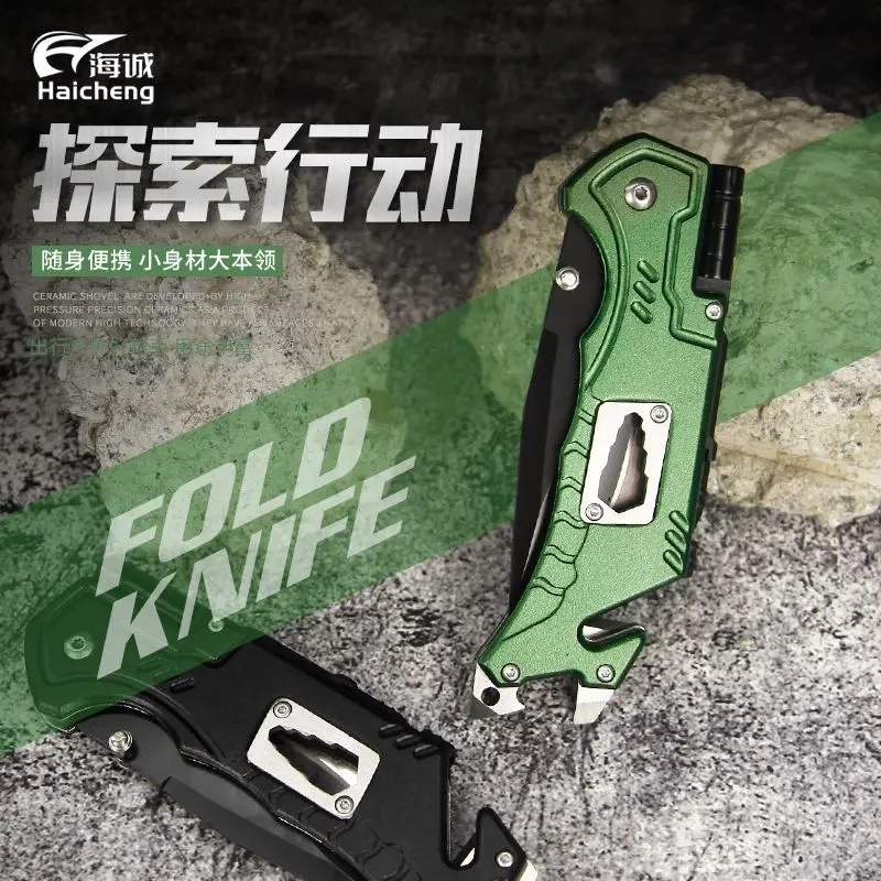 

Multi Purpose Outdoor Camping Survival Knife with LED Light Multifunctional Folding Knife Tool High Hardness Knife 2023