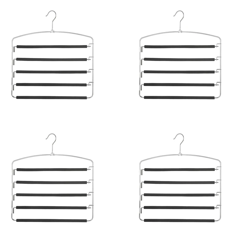 

4X Pants Hangers 5 Layers Metal Slack Magic Hangers Non-Slip Foam Padded Swing Arm Space Saving Hanger