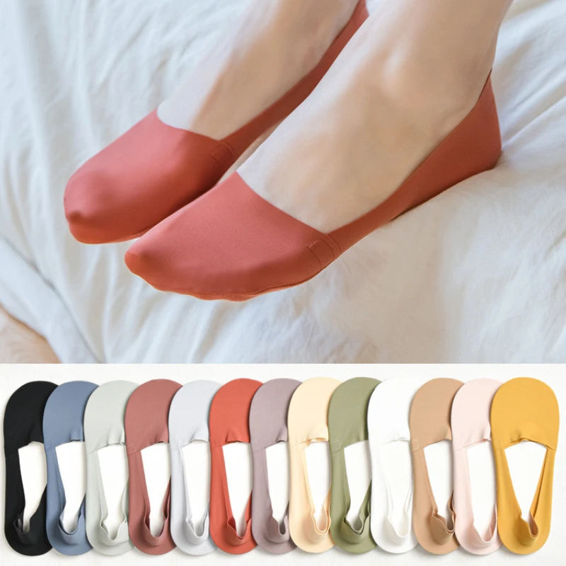 

Women's Socks Shallow Mouth Invisible Ice Silk Summer Thin Breathable Silicone Non-slip Deodorant Cotton Socks Socks