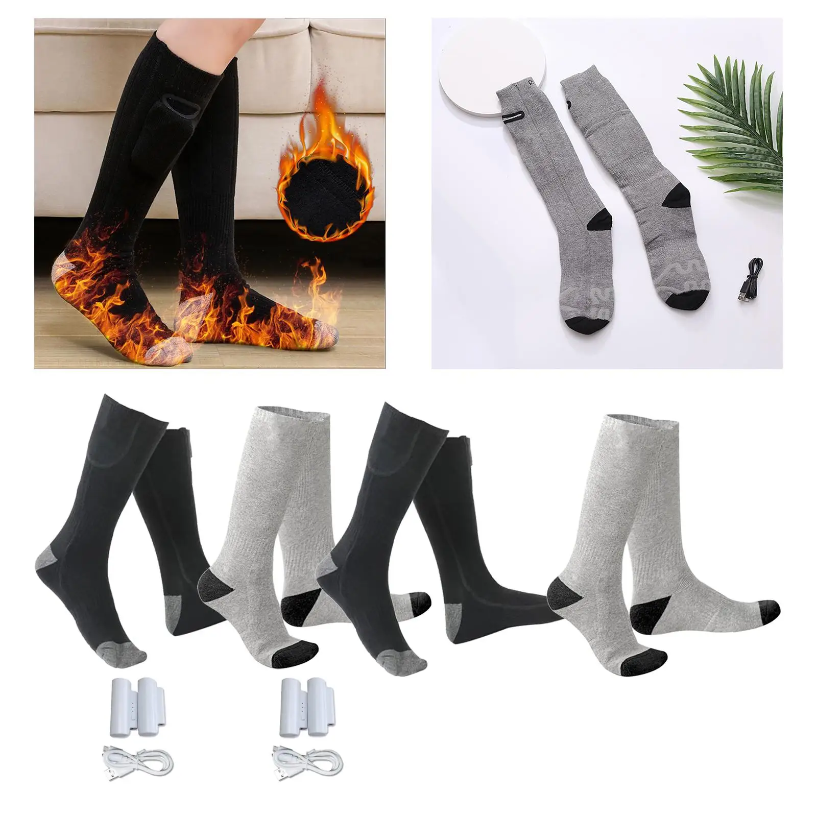 

Носки с электрическим подогревом, подогреватель для ног, моющиеся длинные чулки, лыжные велосипедные нагревательные носки, регулируемые зи...
