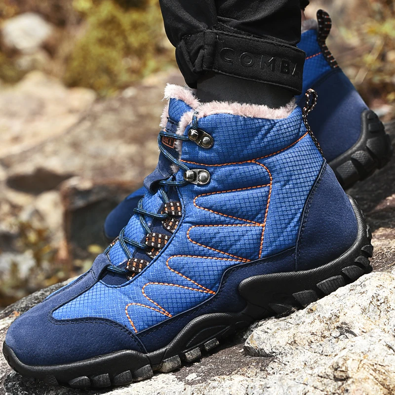 Men's Autumn Winter Hiking Shoes Warm Walking Boots for Men Ankle Snow Boots Outdoors Plush Sneakers