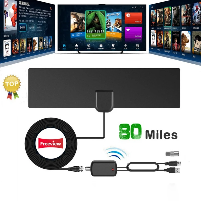 

4K 1080P HD ТВ-антенна, TV Digital DVB-T2 80 миль, приемник сигнала, прилипающий мягкий внутренний смарт-усилитель 28DBI, телевизионная антенна TV 5,0