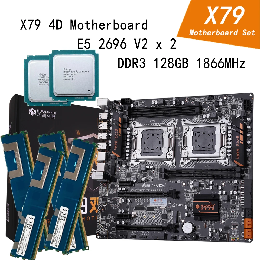 HUANANZHI X79 Dual CPU Motherboard Set with E5 2696 V2 DDR3 128GB 1866MHz Support PCI-E SATA3 USB3.0 Gigabit Lan