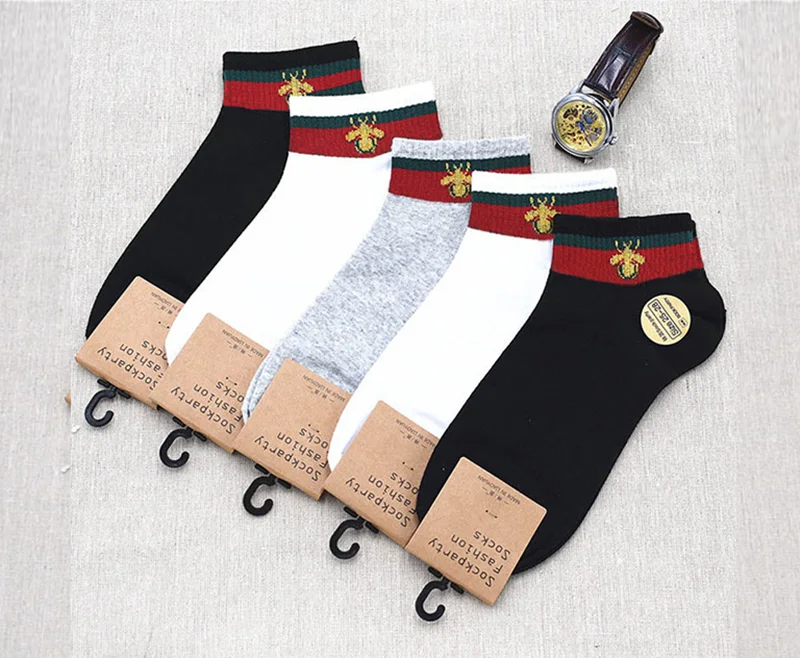 

5 Paris/Set New Style Men's Socks Brand Luxury Socks Pure Cotton White Socks Fashion Gifts For Men Wholesale Korean with print