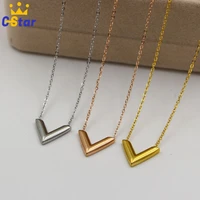 letter v stainless steel necklace women classic clavicle chain sweater chain necklaces korea fashion ladies party sexy jewelry