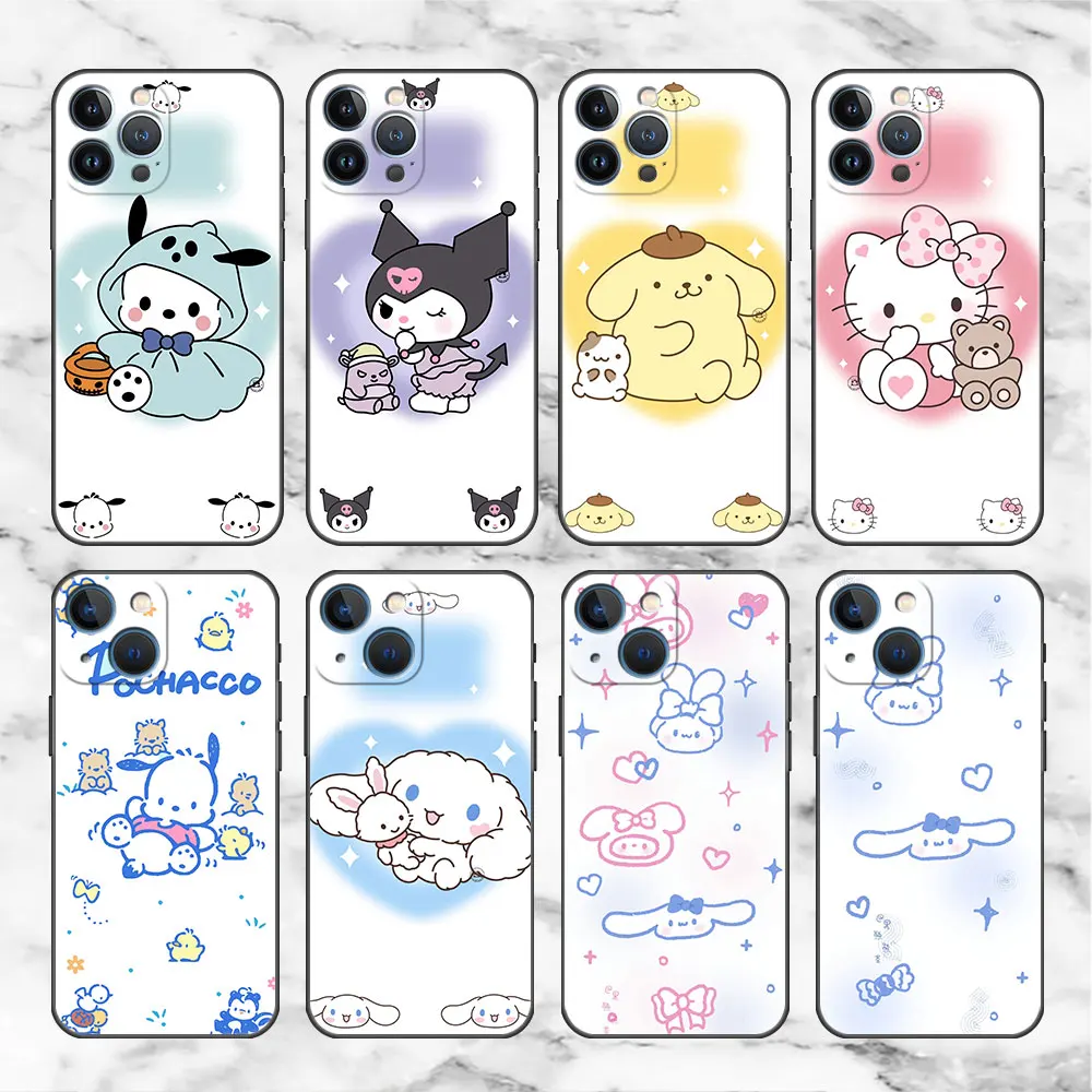 

Phone Case For iPhone 14 13 12 11 pro max 8 7 6 6S Plus XS Max XR X Bumper Back Fundas Cover Shell HelloKitty Pochacco Kuromi
