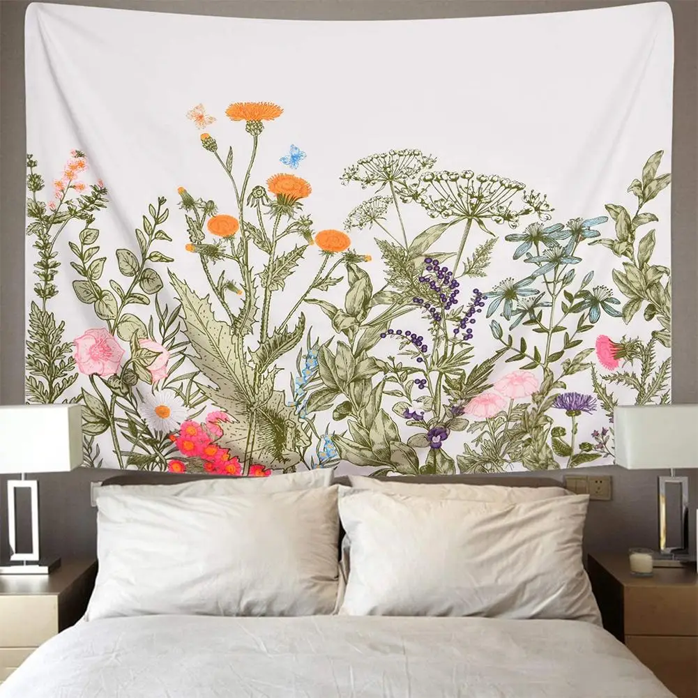 

NEW ARRIVALS Colorful Floral Green Plants Wall Tapestry Wall Hanging Decorative Background Wall Cloth Wall Art For Home Decor