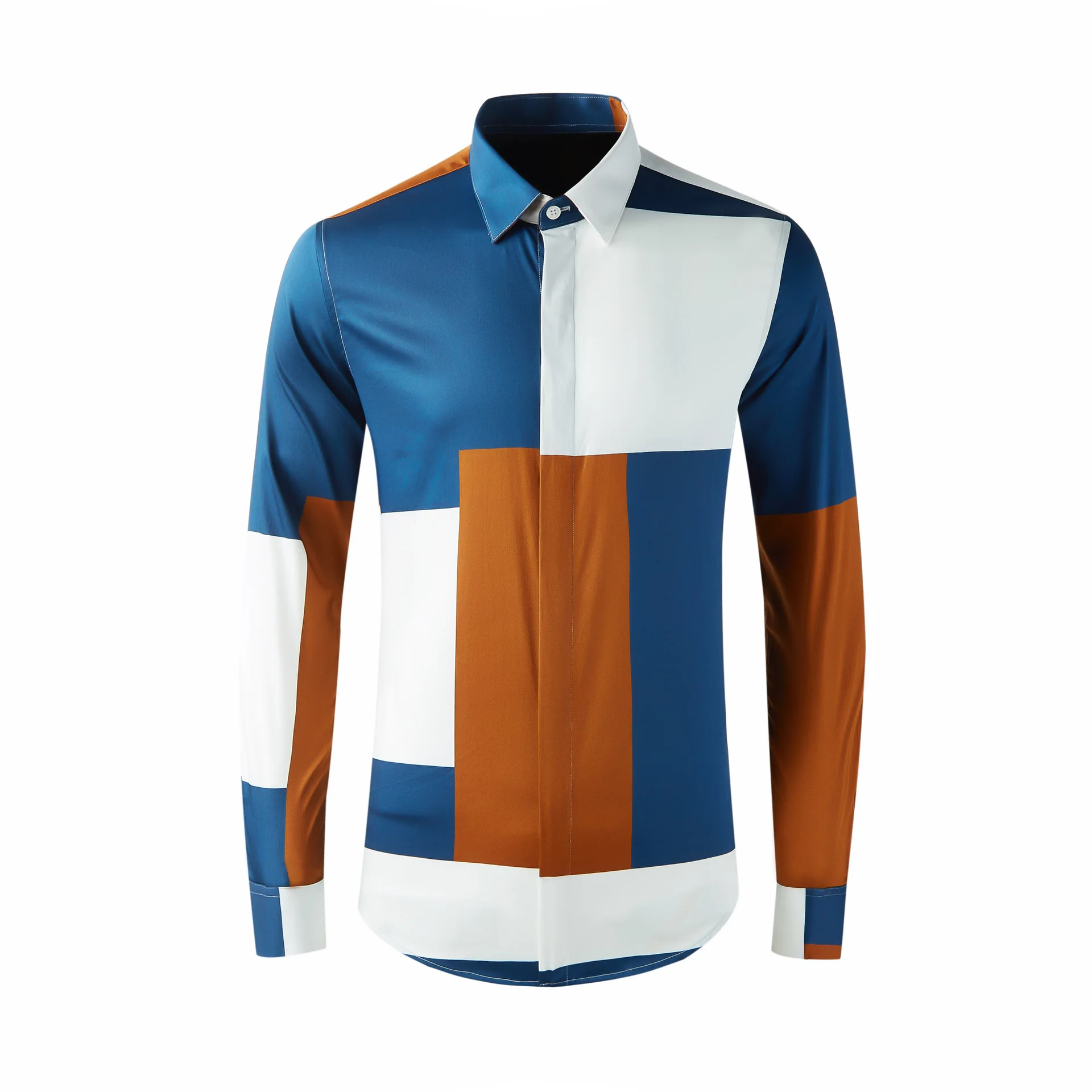 

Высококачественная роскошная мужская Повседневная рубашка с бижутерией, мужская приталенная рубашка в стиле пэчворк на пуговицах, формальная рубашка с длинным рукавом, хорошее качество