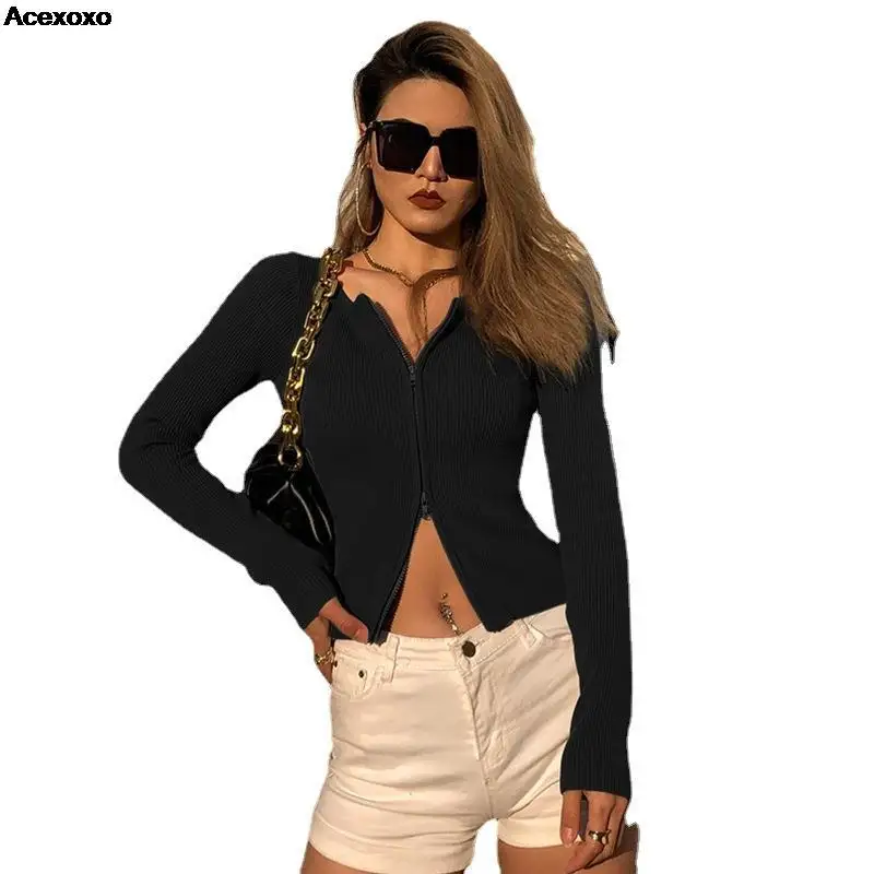 Женский кардиган на молнии повседневный однотонный облегающий Кардиган с