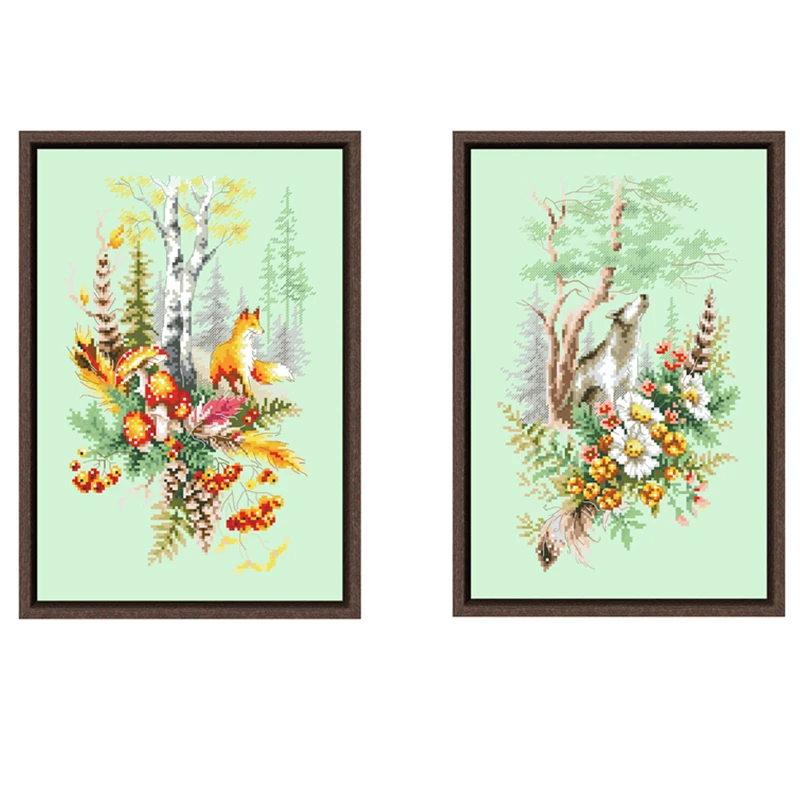 

Howling wolf in the forest cross stitch package 18ct 14ct 11ct light green canvas cotton silk embroidery DIY handmade