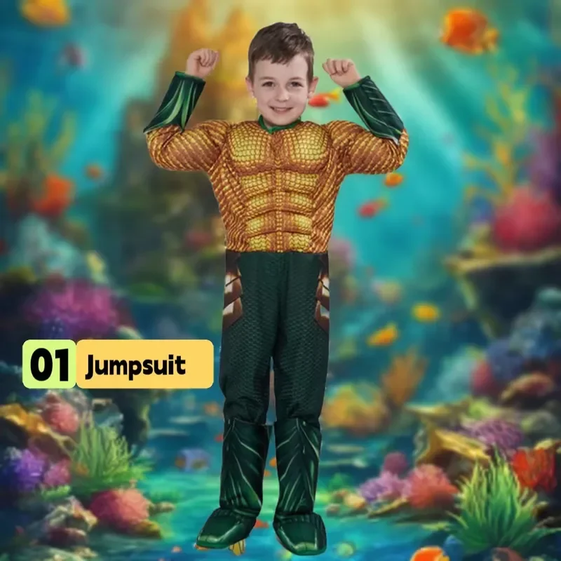 dla dzieci Komiks Superbohater Aquaman Muscle Dress Up Halloween Fancy Kostium Cosplay