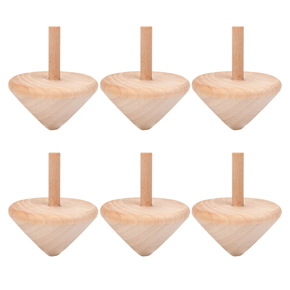 

6 Pcs Top Wooden Preschool Kids Toys Unfinished Tops Hand-painted Gyro Gyroscope White