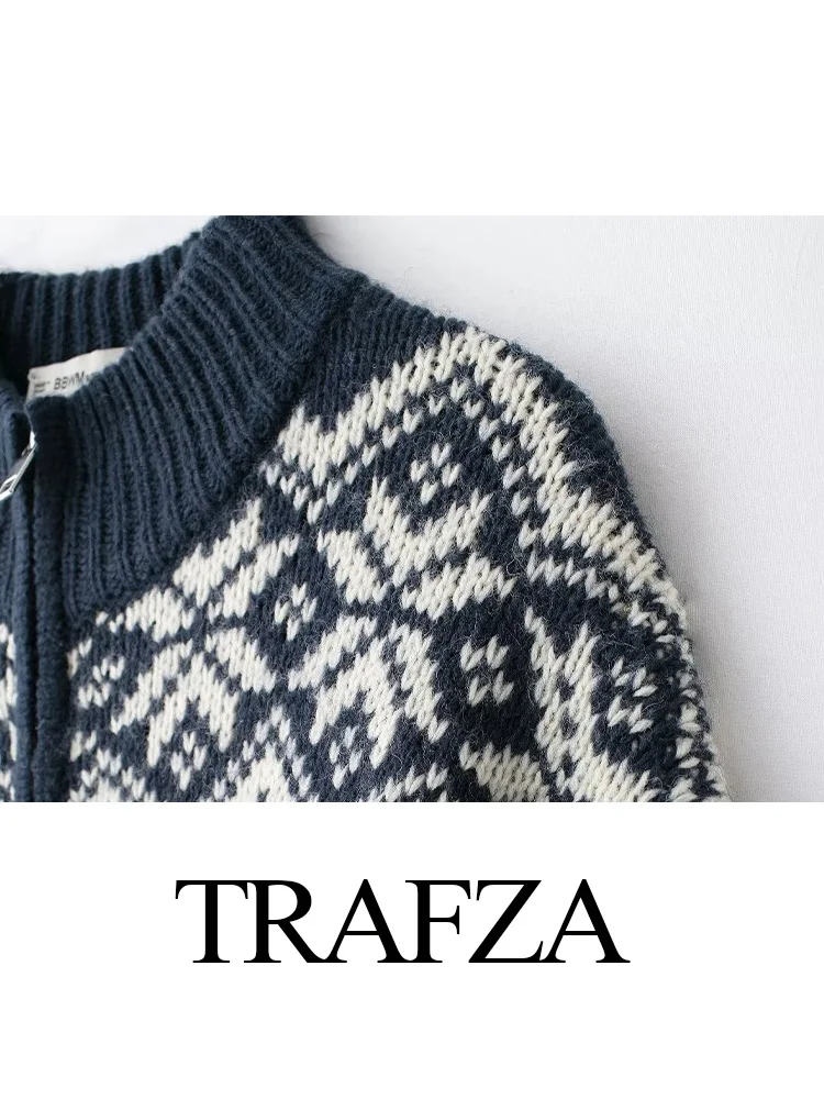 TRAFZA женский осенний свитер восьмислойный жаккардовый вязаный с круглым вырезом